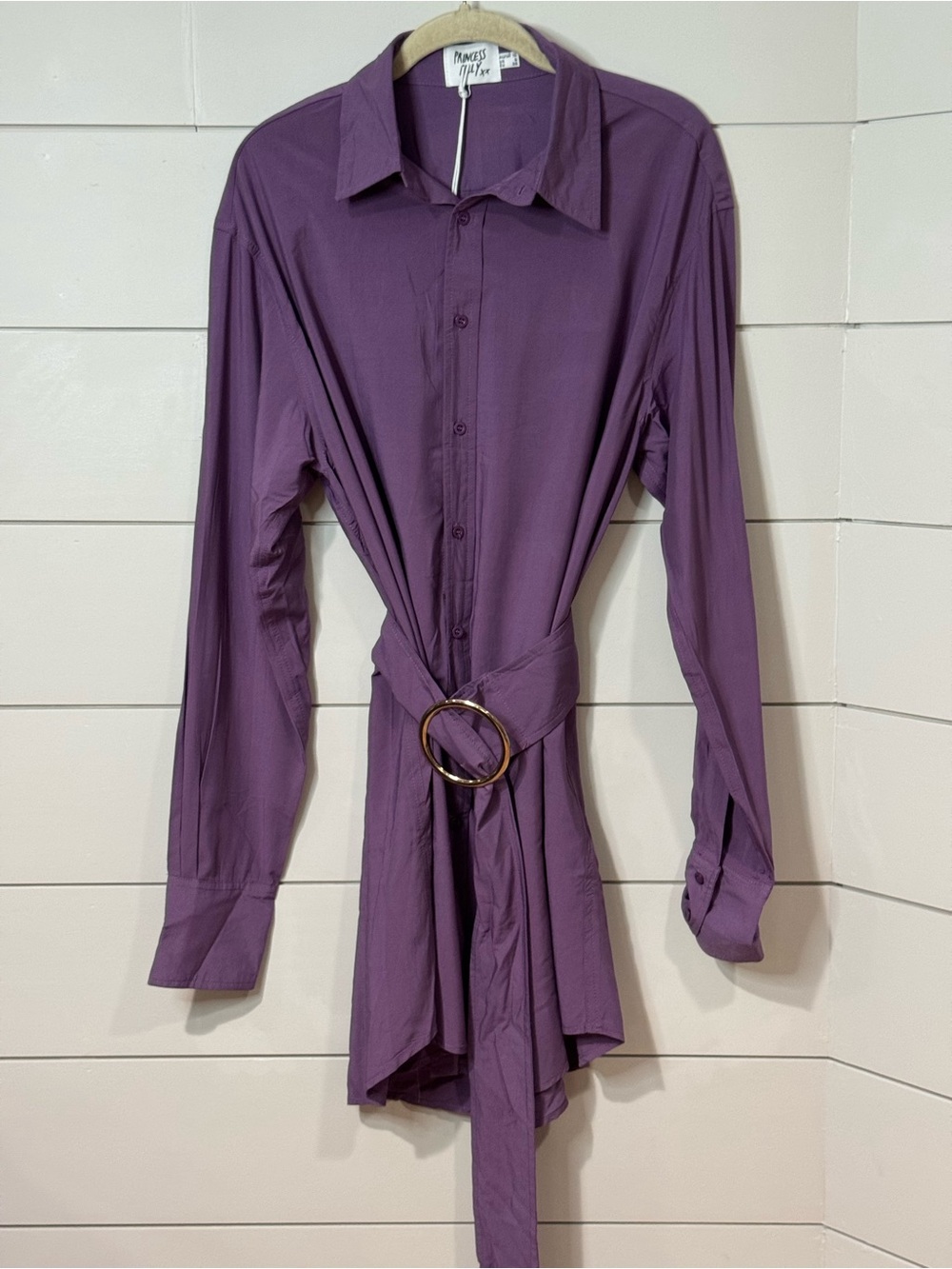 NEW Princess Polly Arianna Purple Long Sleeve Shirt Dress with Belt Size 6